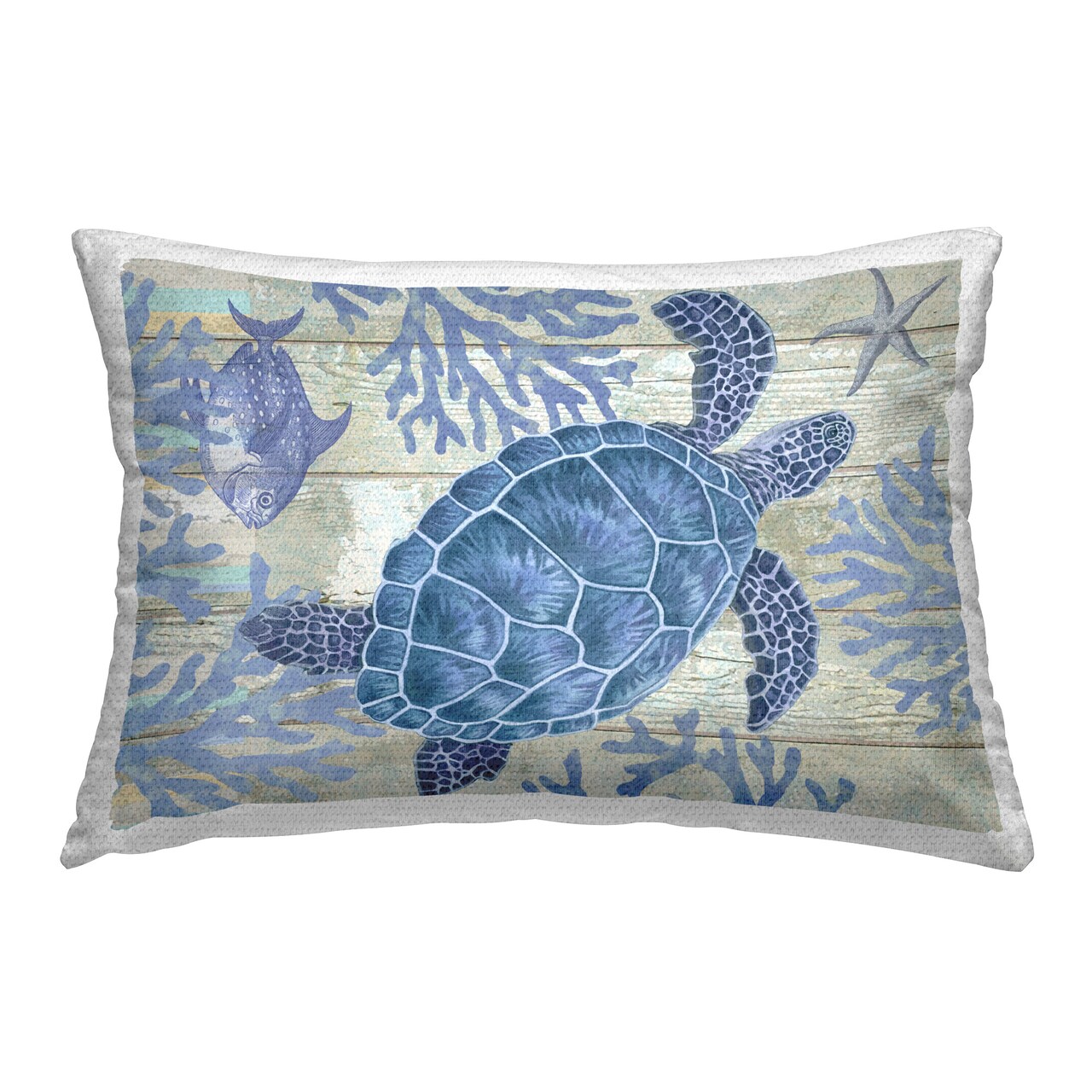 Rustic Blue Turtle Design by Andrea Tachiera Outdoor Printed Pillow